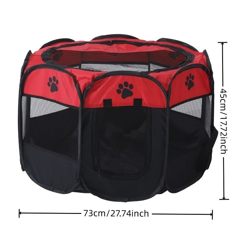 Foldable Pet Playpen Oxford Cloth Paw Print Lodge Style Portable Easy to Assemble