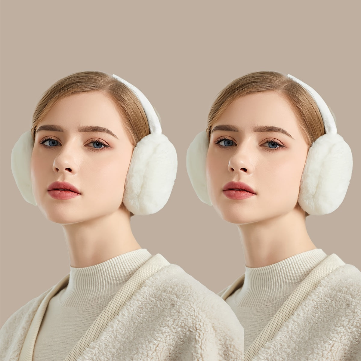 Set of 2 Women's Foldable Earmuffs in Solid Colors, Plush Warmth, Portable