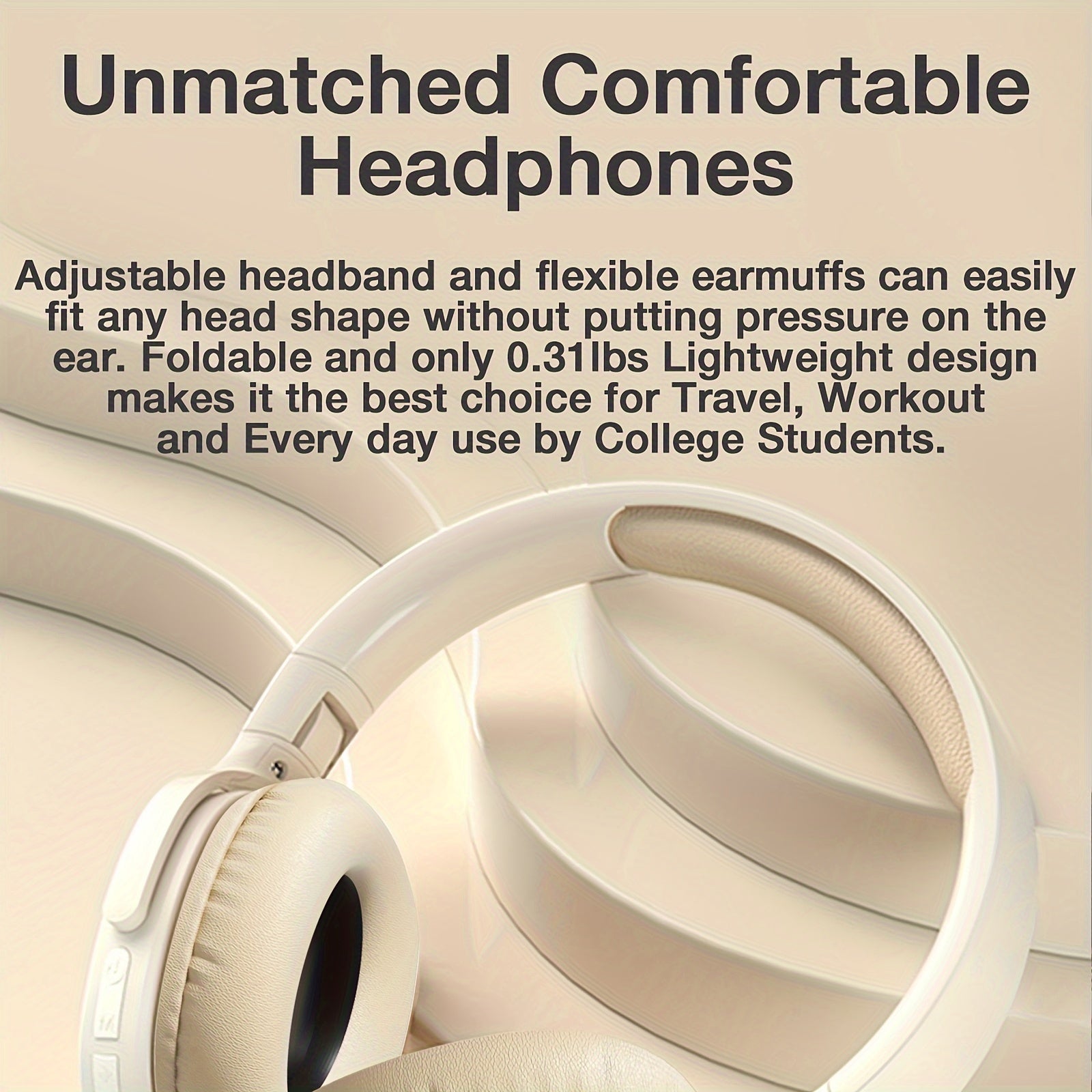 Wireless Over-Ear Headphones with 20H Playtime Noise-Canceling Microphone Foldable White