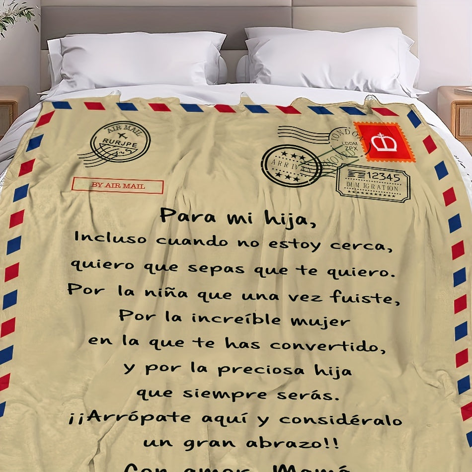Contemporary Flannel Blanket with Spanish Lettering Digital Print All Seasons Cozy Knit Throw for Sofa Bed Travel