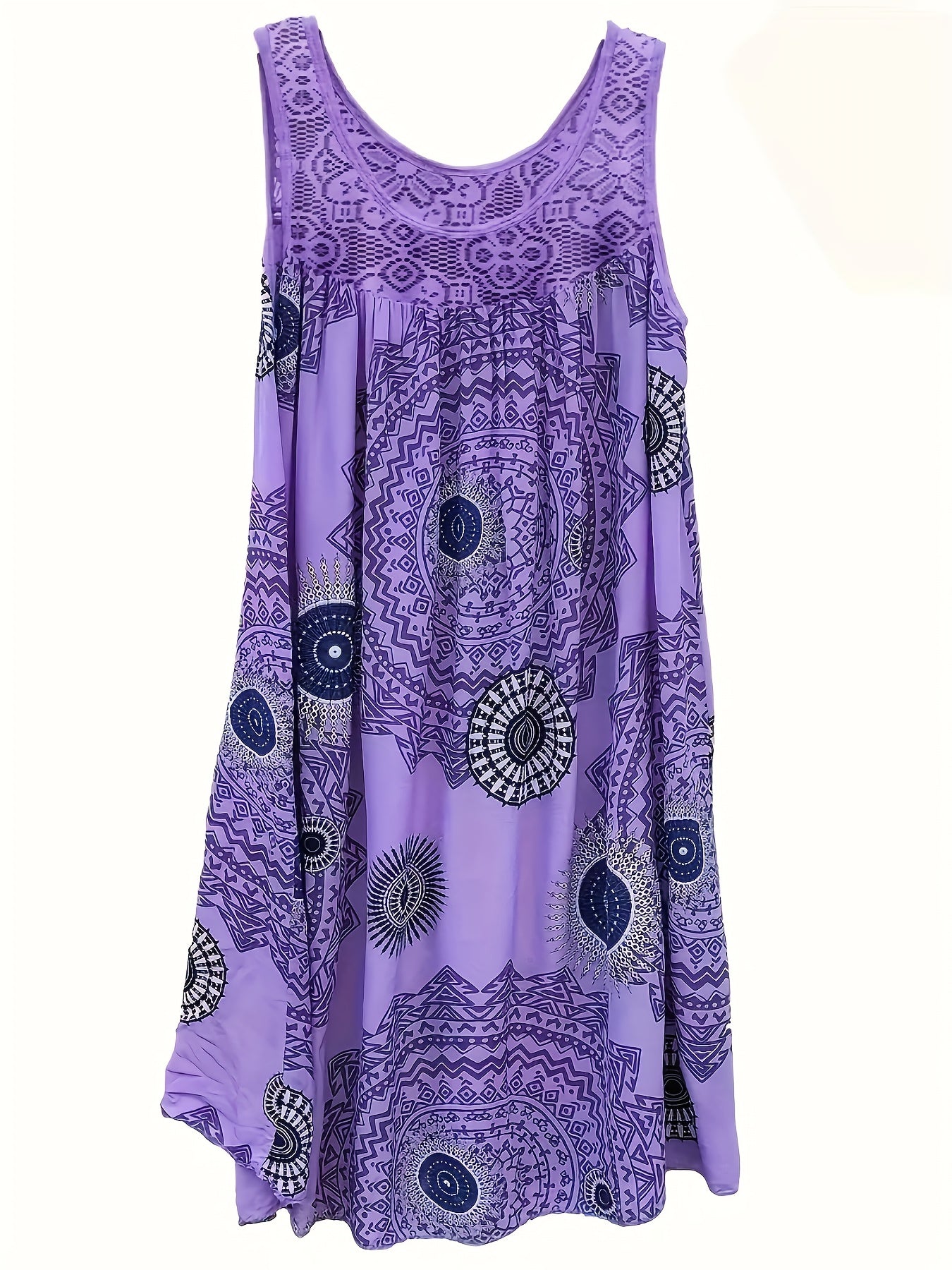Plus Size Women's Sleeveless Nightgown Blue Purple Paisley Lounge Sleepwear