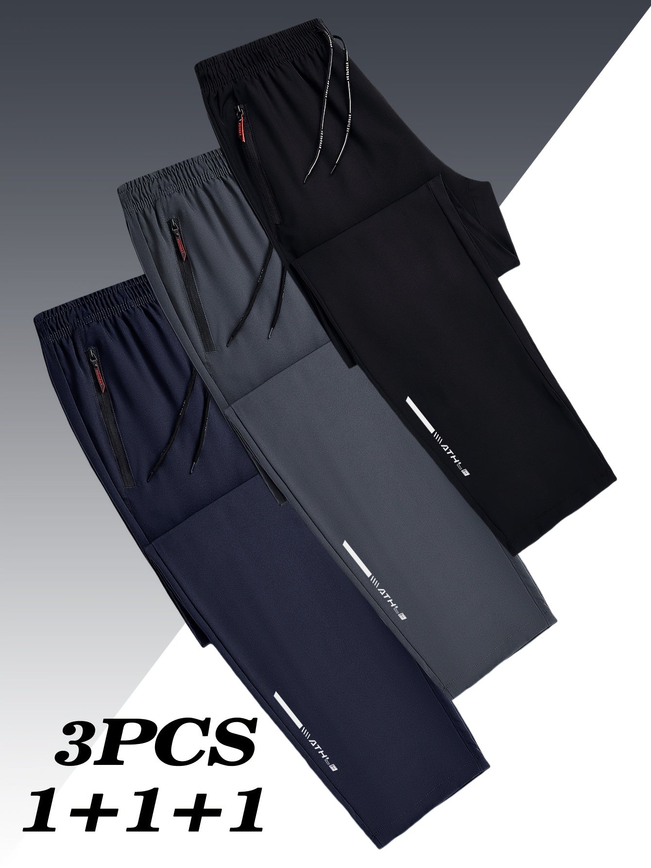 Pantalones casuales de talla grande para hombre, pack de 3, poliéster, primavera-verano, ajuste regular, estampado tejido