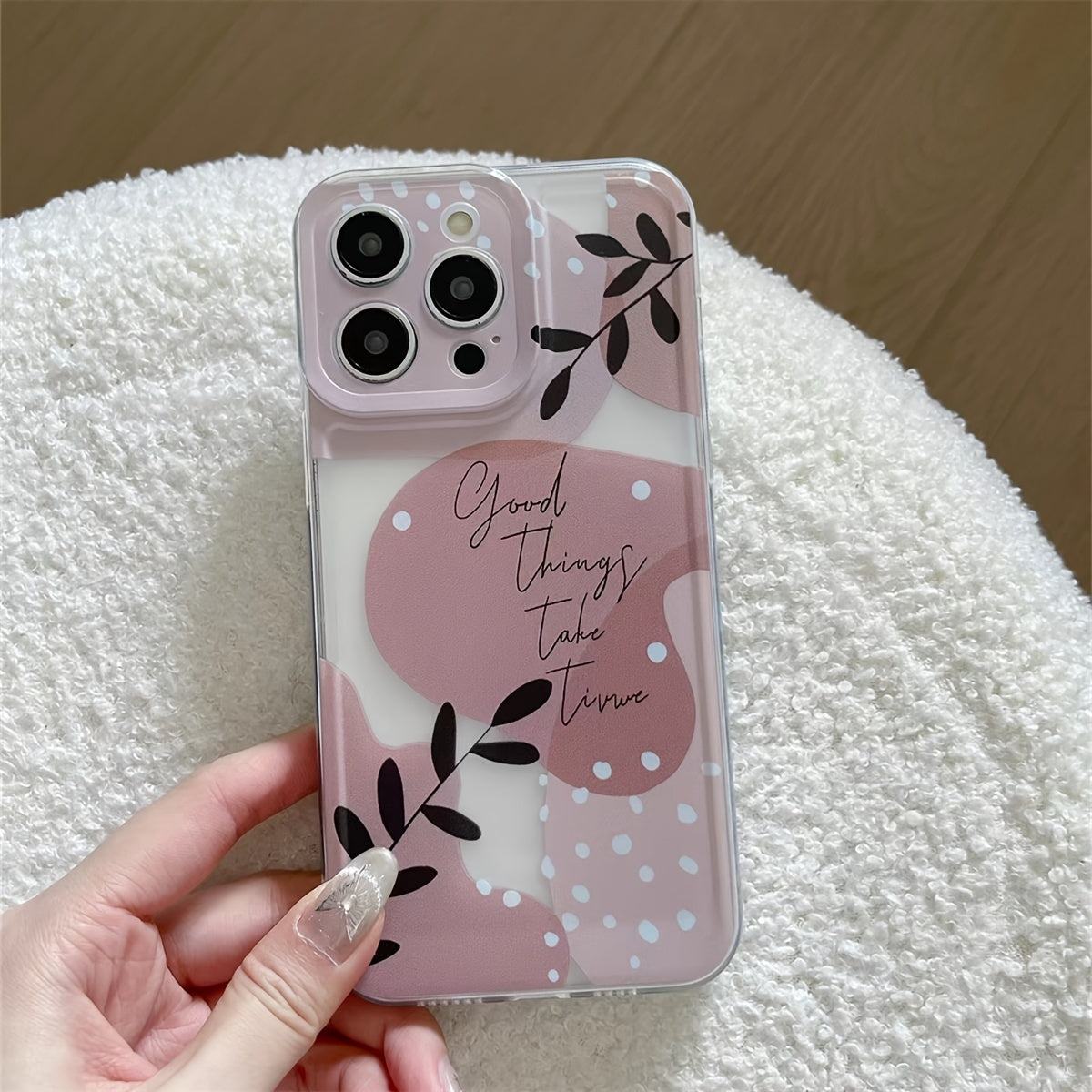 5-Piece Phone Case Set for iPhone 16/15/14/13/12/11 Series TPU Protective Cover with Flower Transparent Case Charger Case Data Cable Cases and Silicone Tie