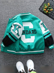 Yigitlar uchun yozuvli, rang-barang blokli kurtka, zip bilan, uzun qoʻllar, bahor va kuz uchun