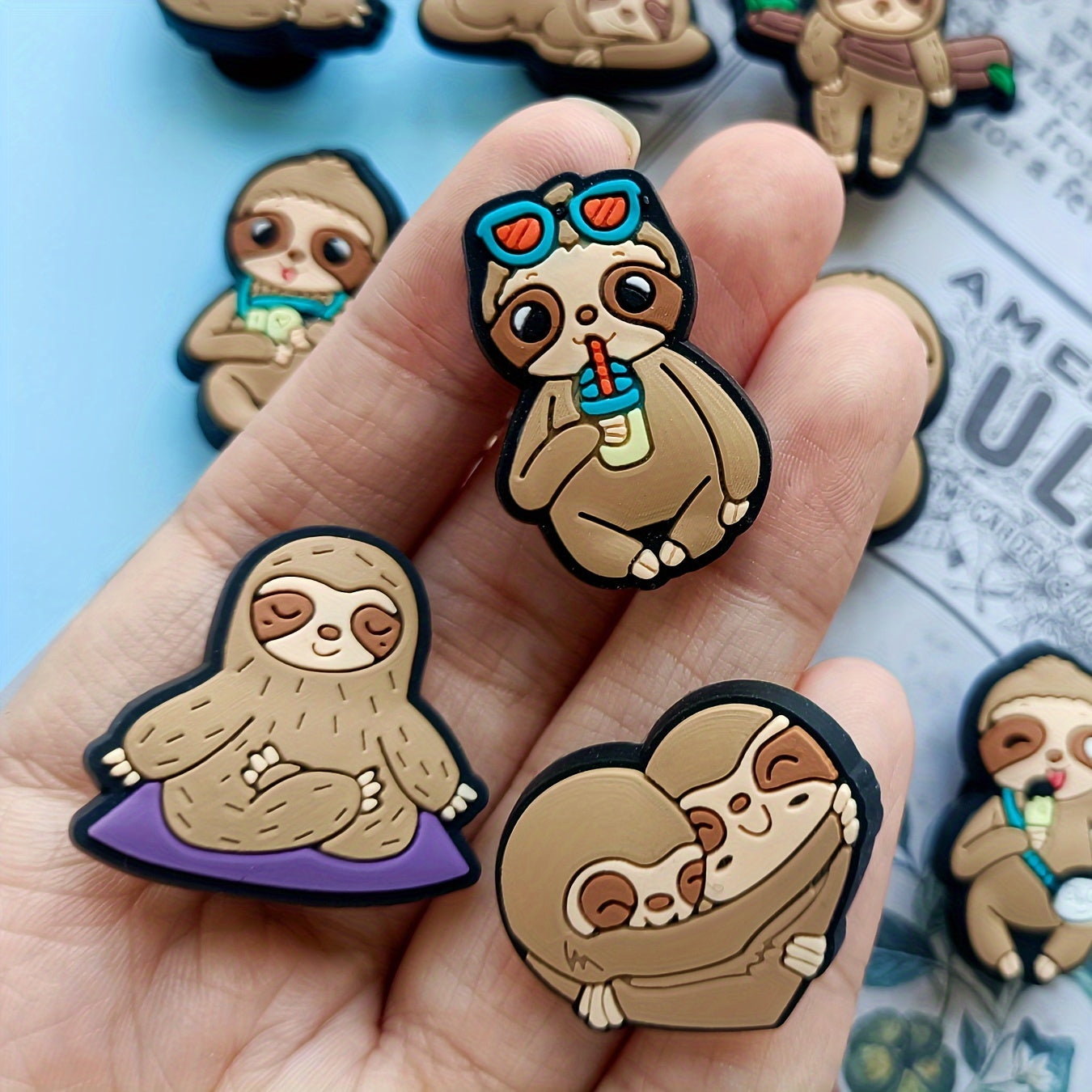Unisex PVC Shoe Charms Set with Sloth Animal Decorations for Shoes and Bracelets