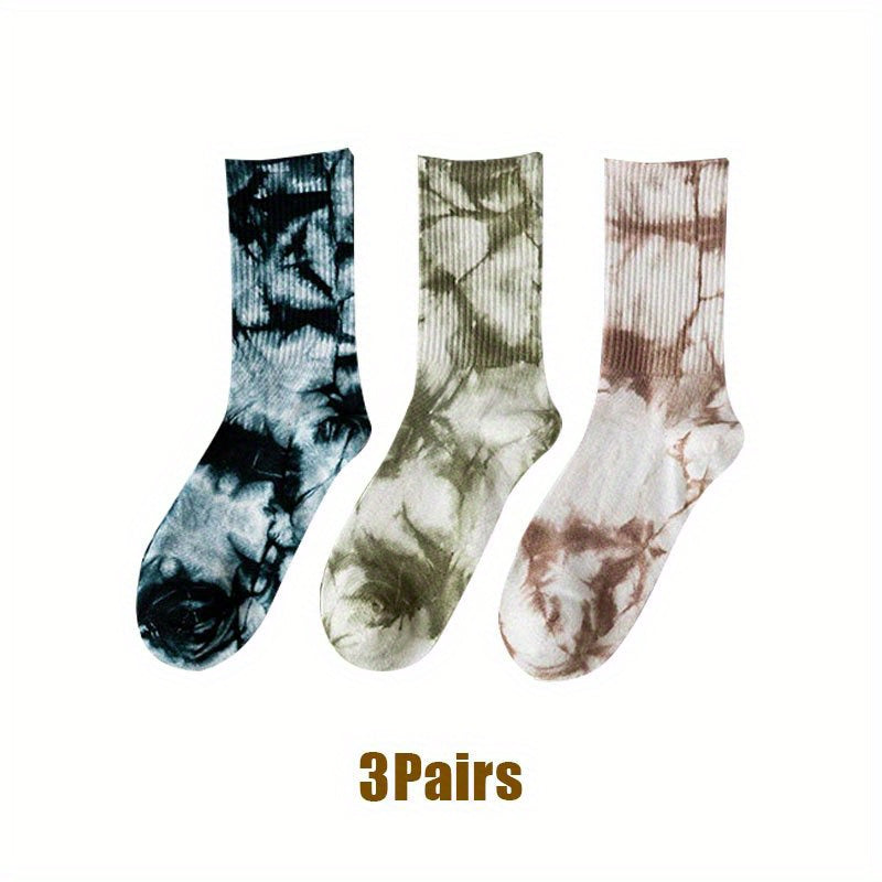 Men's Tie Dye Socks Set of 3 Trendy Street Skateboarding Hip-Hop Style Cotton Blend