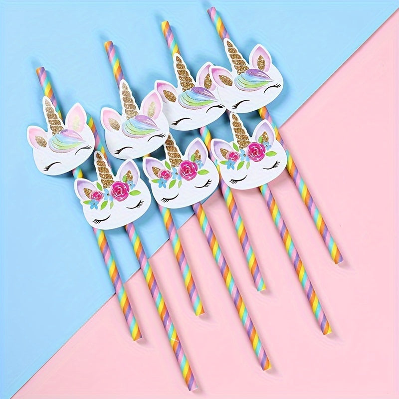 Set of 20 Unicorn Paper Straws for Parties, Birthdays, Weddings, Baby Showers