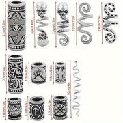Set of 85 Viking Hair Beads with Runic Patterns for Braided Hairstyles