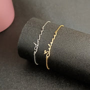 Personalized Gold and Stainless Steel Bracelet for Women Elaine Cursive Font Elegant Jewelry