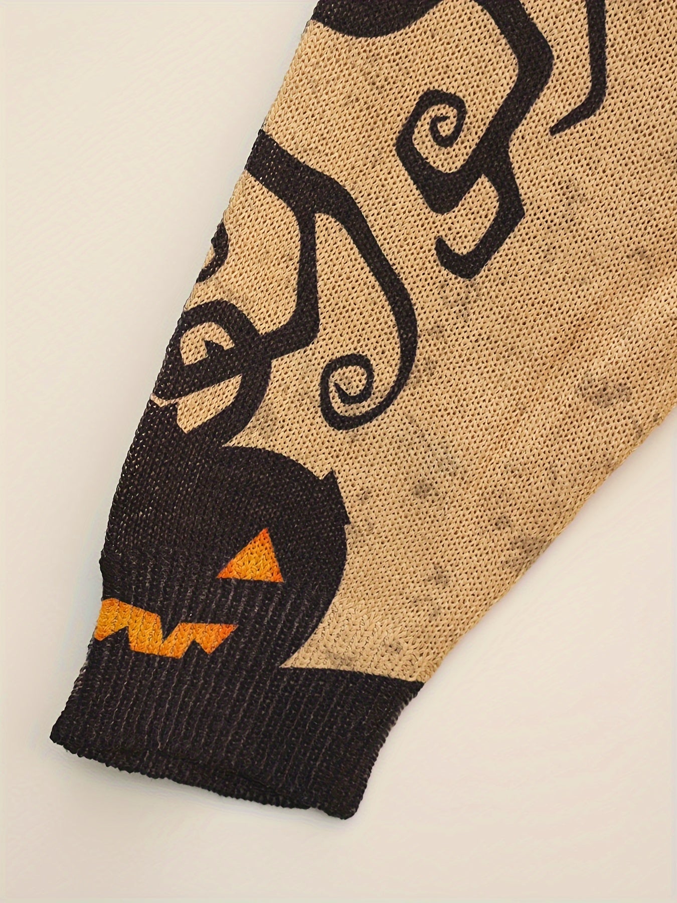 Plus Size Pumpkin Pattern Knitted Pullover Women’s Casual Crew Neck Sweater