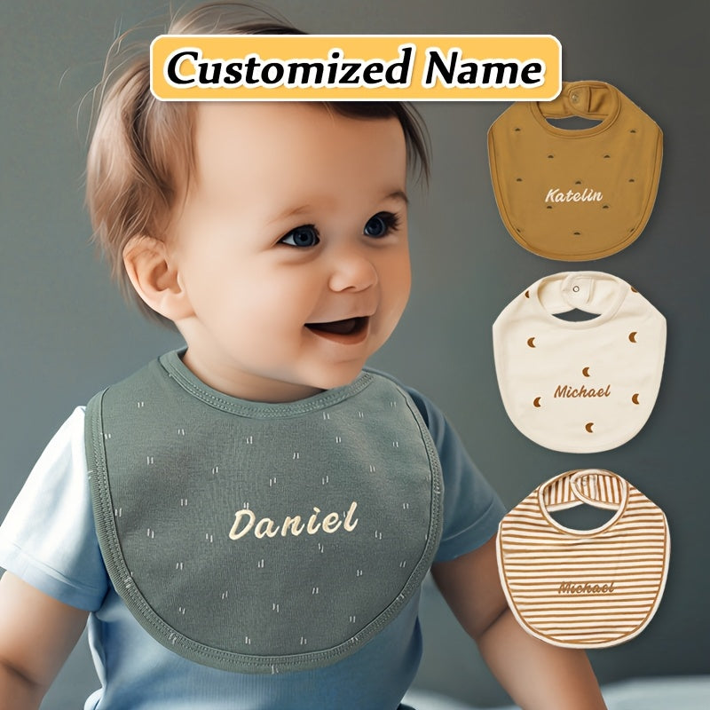 Baby Bib Adjustable Embroidered Name Soft Absorbent Knit for Newborns