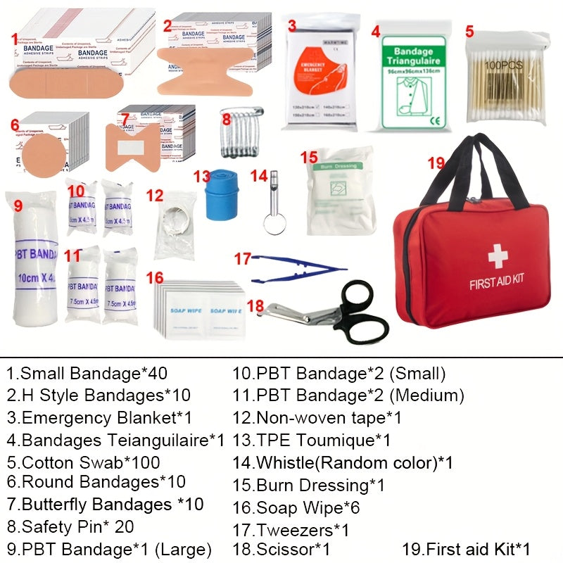 Luxury Red First Aid Kit 200/210 Pieces for Hunting Hiking Camping Emergencies