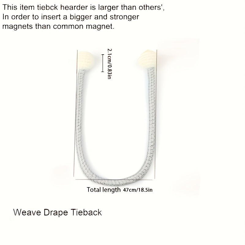 Set of 2 Modern Magnetic Curtain Tiebacks with Woven Rope Holdbacks for Home Decor