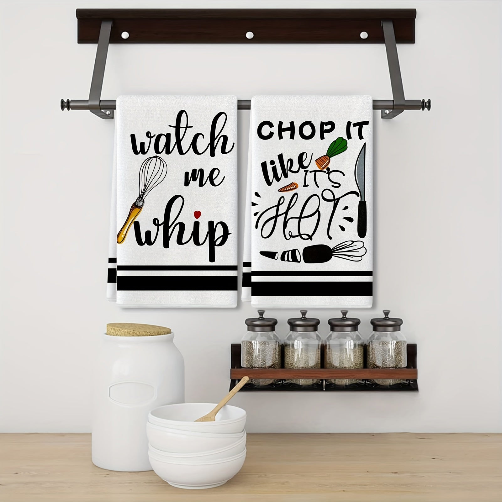 Juego de toallas de cocina divertidas con frases, diseño de batidora y rodillo, toallas absorbentes para secar platos para cocinar y hornear