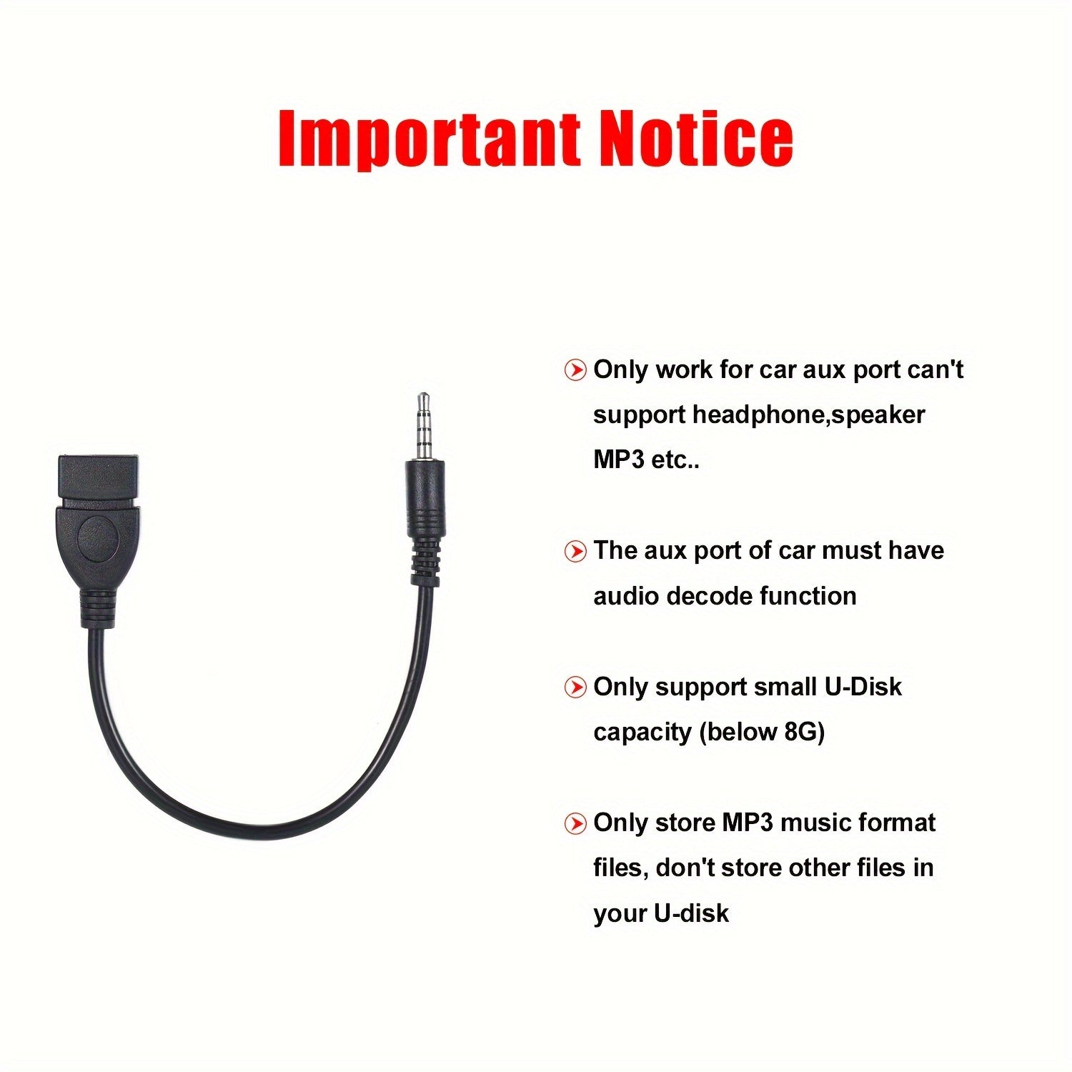 Adaptador de 3.5 mm macho a USB 2.0 para coche, convertidor de audio para reproducción de música