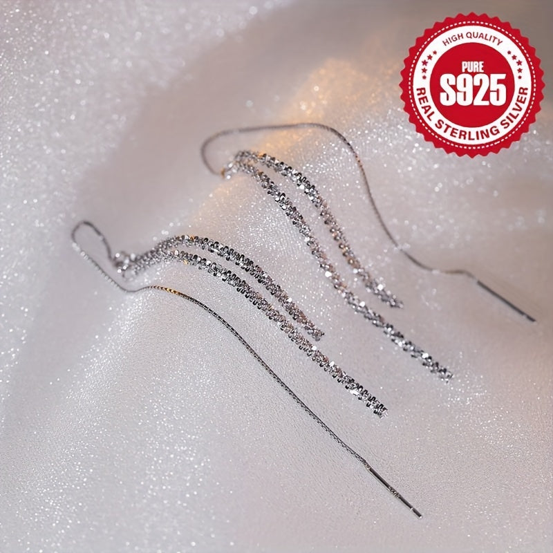 Sterling Silver Stud Earrings with Tassel Design Hypoallergenic for Women