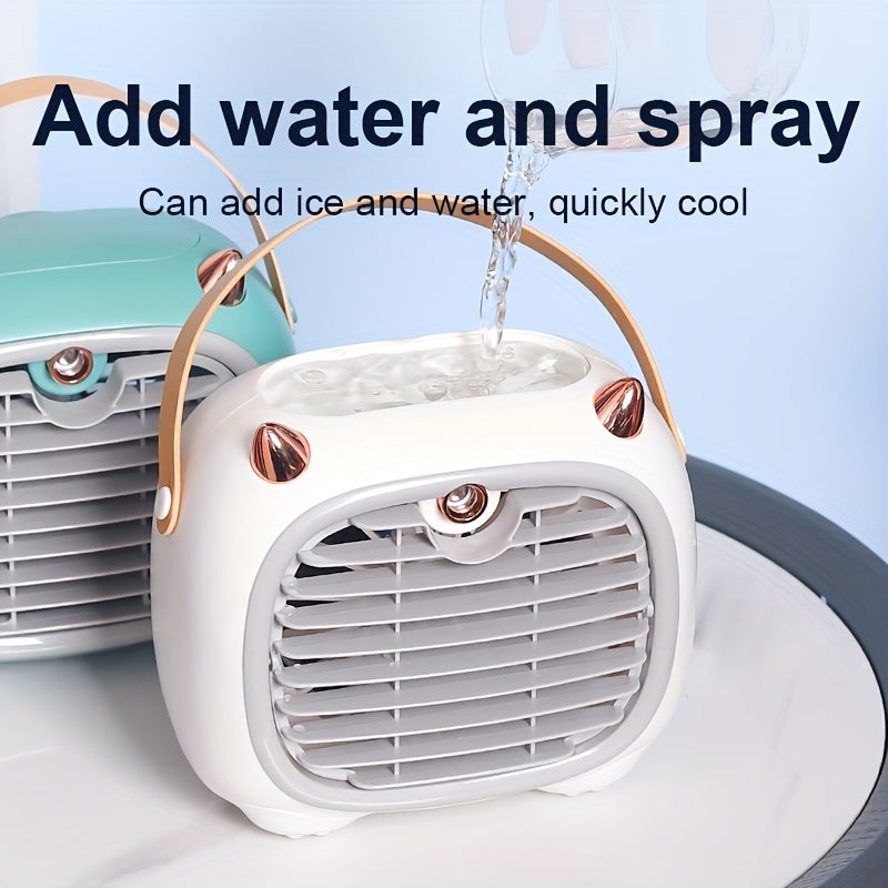 Portativ Mini Havo Sharoit Fan, Qo'l tutqichi bilan, USB orqali qayta zaryadlanadigan Elektr Stol Fan, 3 tezlikda suvni sovutuvchi fan, USB Type-C orqali qayta zaryadlanadigan namlantiruvchi fan - Do'stlar uchun mukammal oilaviy tug'ilgan kun sovg'asi.