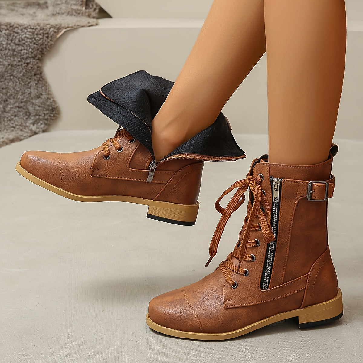 Women's Western Knee-High Boots Retro PU Pull-On Round Toe Cowgirl Festival Shoes