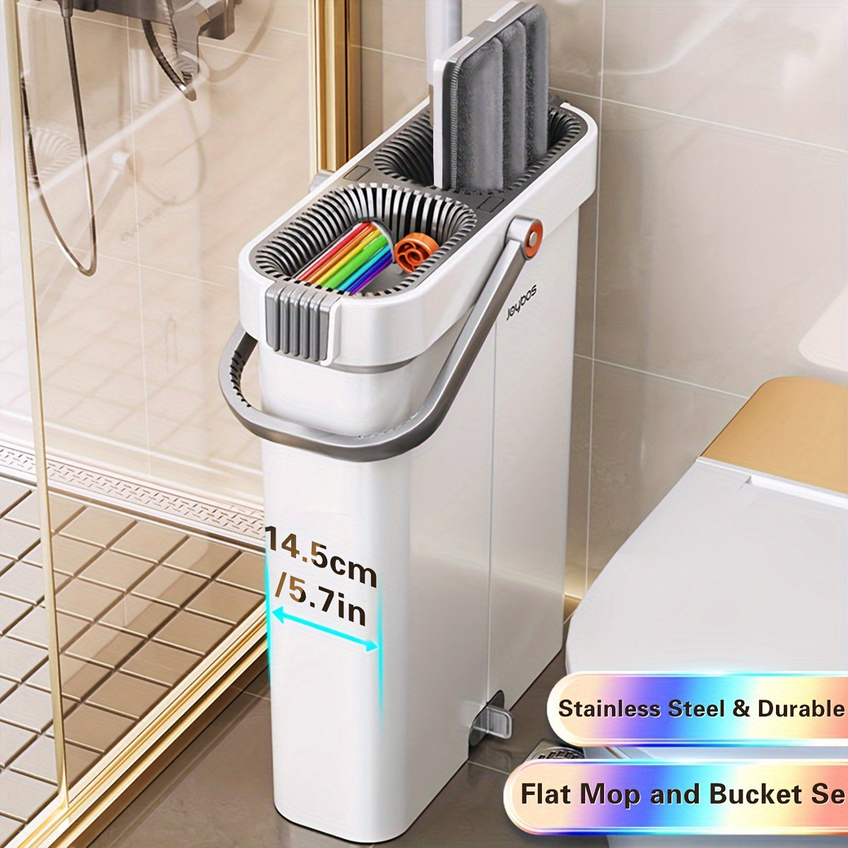 Set de fregona plana 2 en 1 con cubo y pads de microfibra para baldosas, mármol y suelos de madera