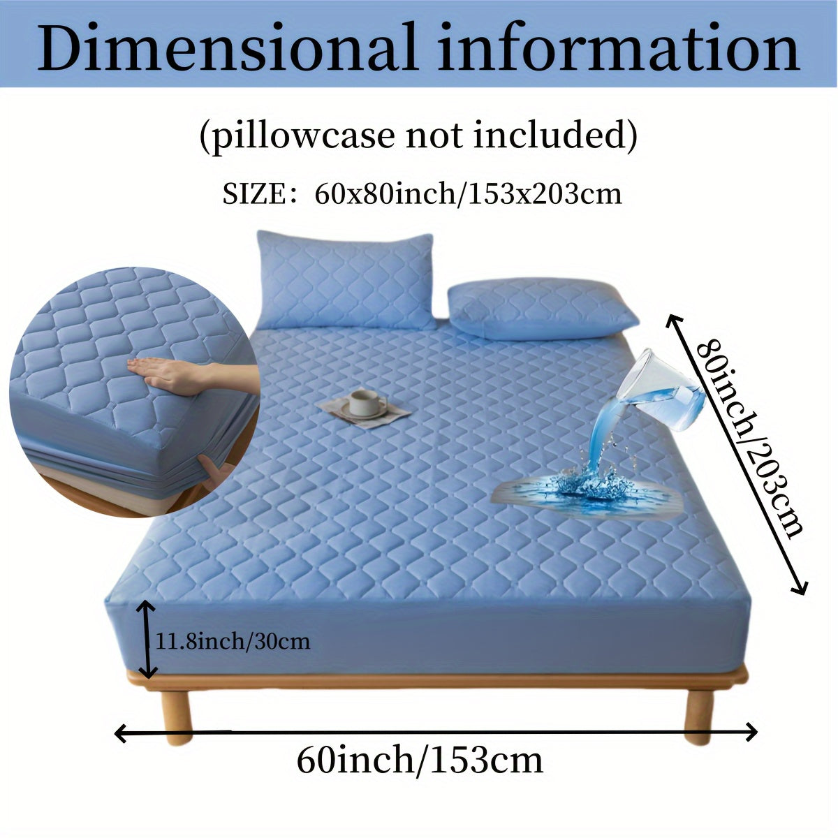 Suv o'tkazmaydigan, shovqinsiz, emboss qilingan yostiq qoplami, to'shakka mos keladigan, 29.97 sm chuqurlikdagi, yuviladigan, chang o'tkazmaydigan