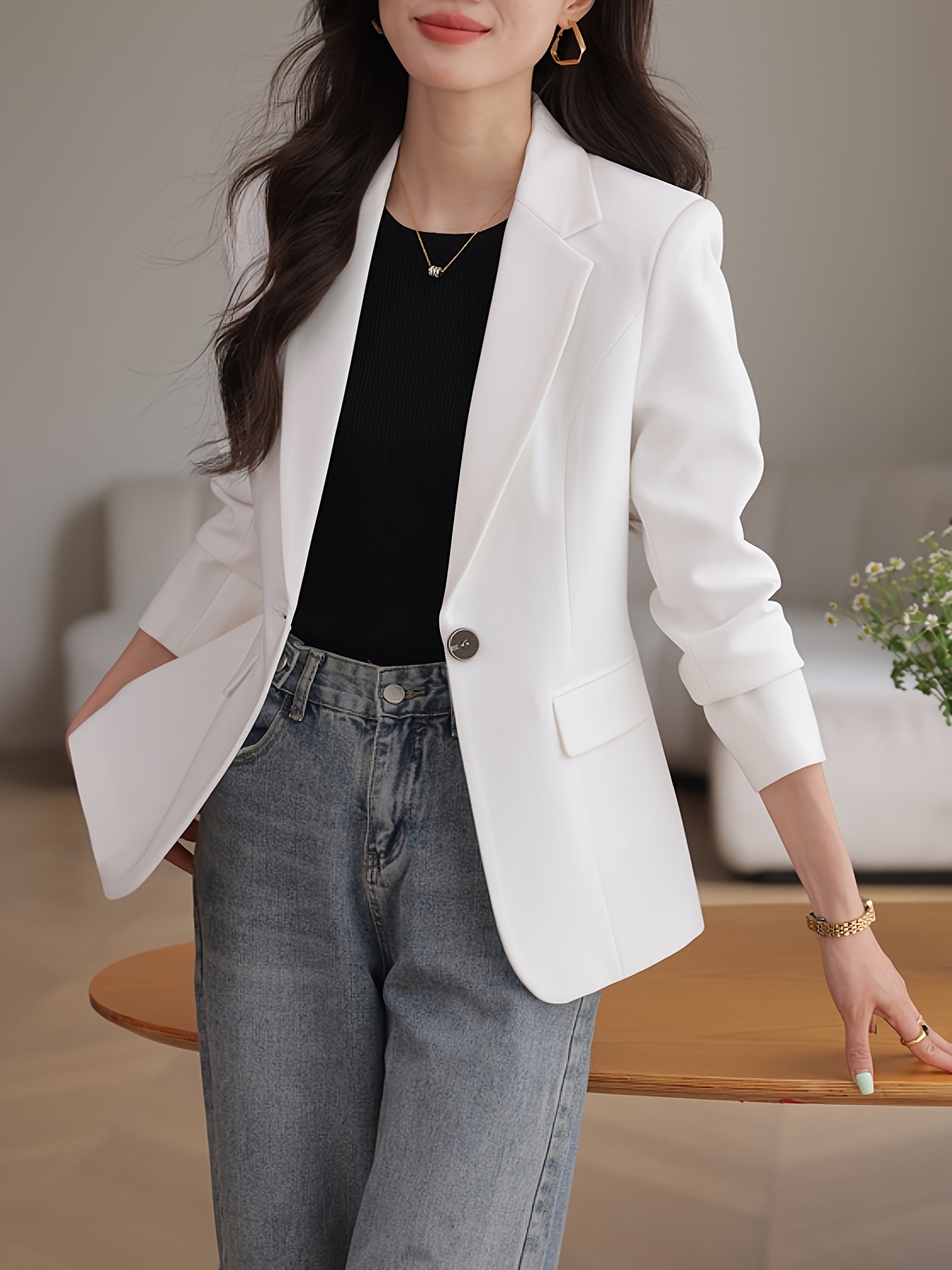 Korean-Style Small Suit for Women Autumn Winter Formal Long Sleeve Polyester Spandex