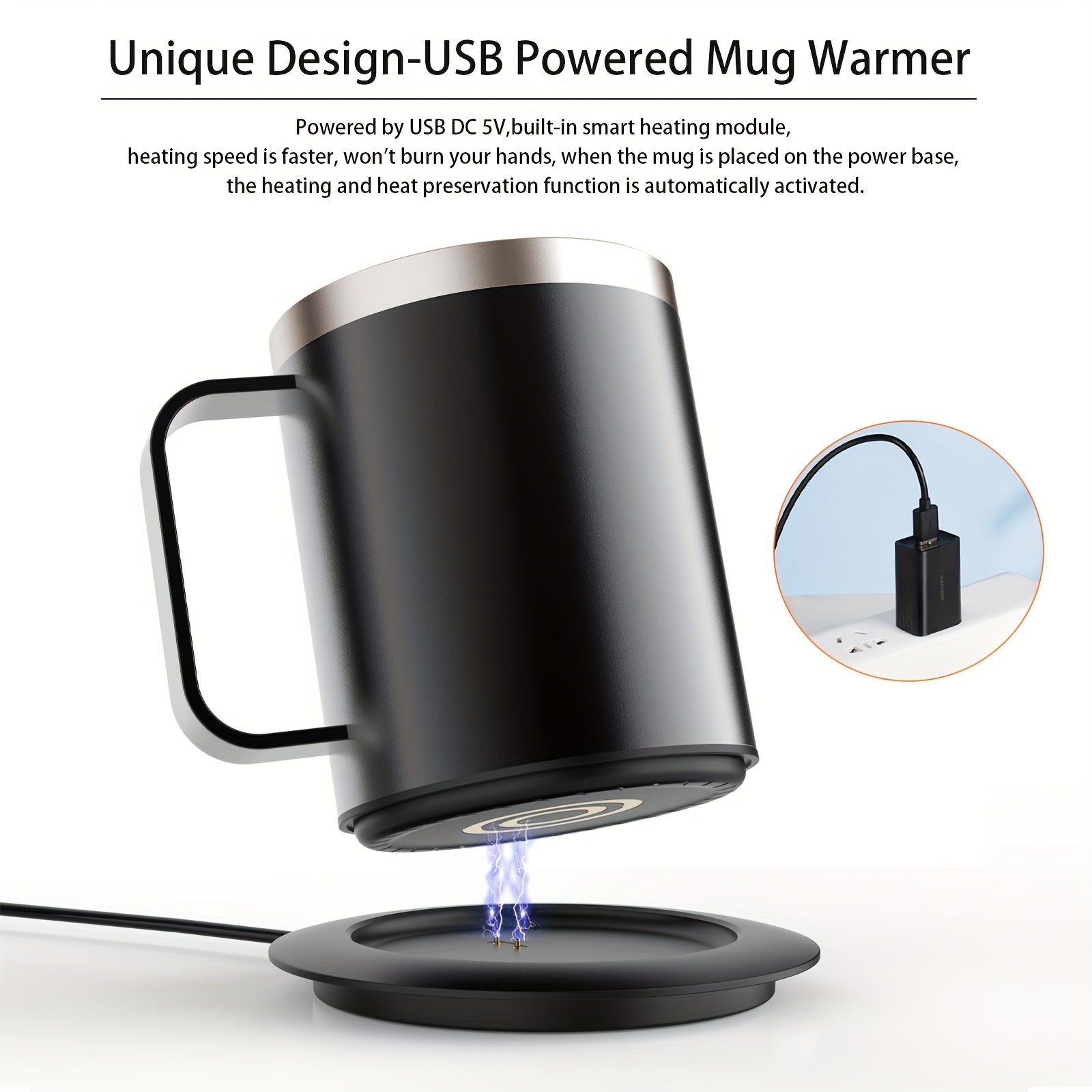 Electric Self-Heating Coffee Mug Set with 10H Auto Shut-Off USB Powered Stainless Steel