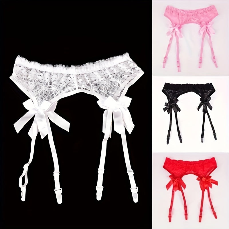 Lace Garter Belts with Clips Mesh Suspenders for Thigh-High Stockings Solid Colors