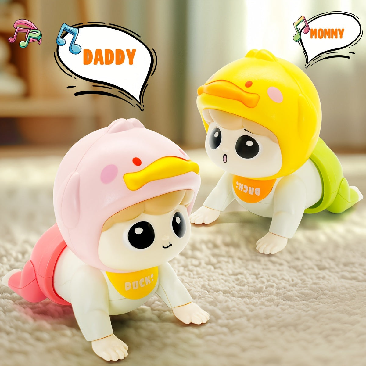 6 oydan 1 yilgacha bo‘lgan chaqaloqlar uchun musiqa, chiroqlar va yorqin plastmassadan tayyorlangan yengil to‘pcha o‘yinchoq