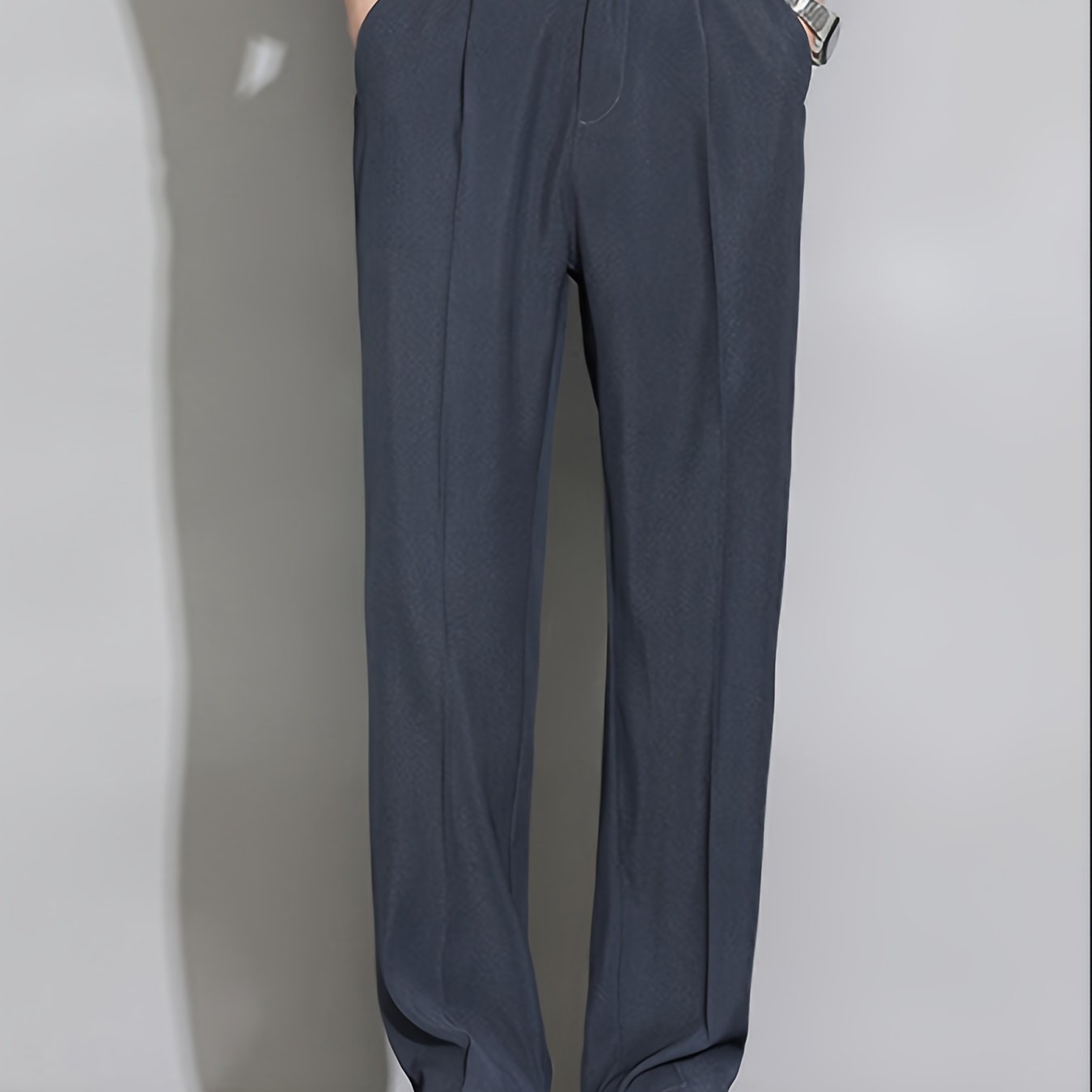 Pantalones de traje de verano para hombre de pierna recta, poliéster, sin elasticidad, de color sólido, casual, ajuste regular