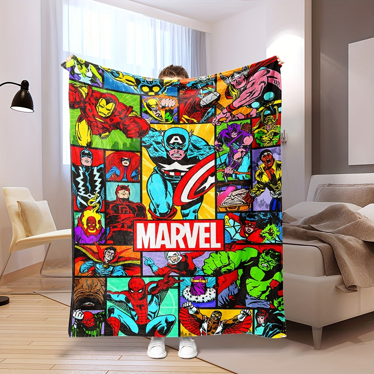Superhero Plush Throw Blanket Digital Print All-Season Sofa Bed Travel Camping Gift