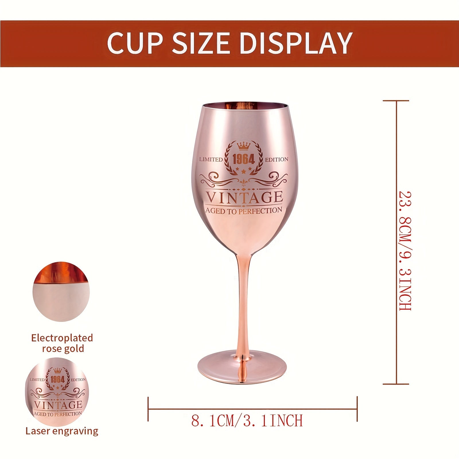 Copa de vino de cumpleaños para mujer 1954 1964 1974 1984 1994 para champán, whisky, cócteles