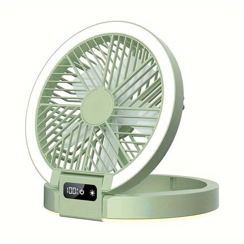 Rechargeable Portable Fan with LED Light, USB Power, Touch Control for Desktop and Camping