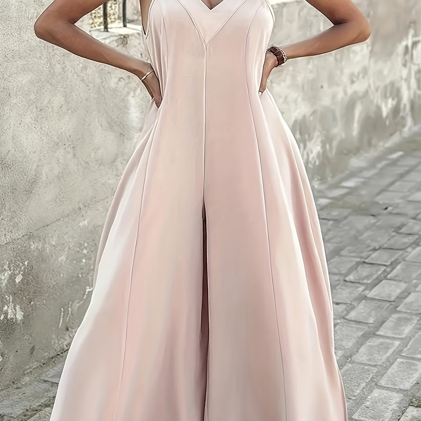 Women's Plus Size Wide Leg Jumpsuit with Split Slit