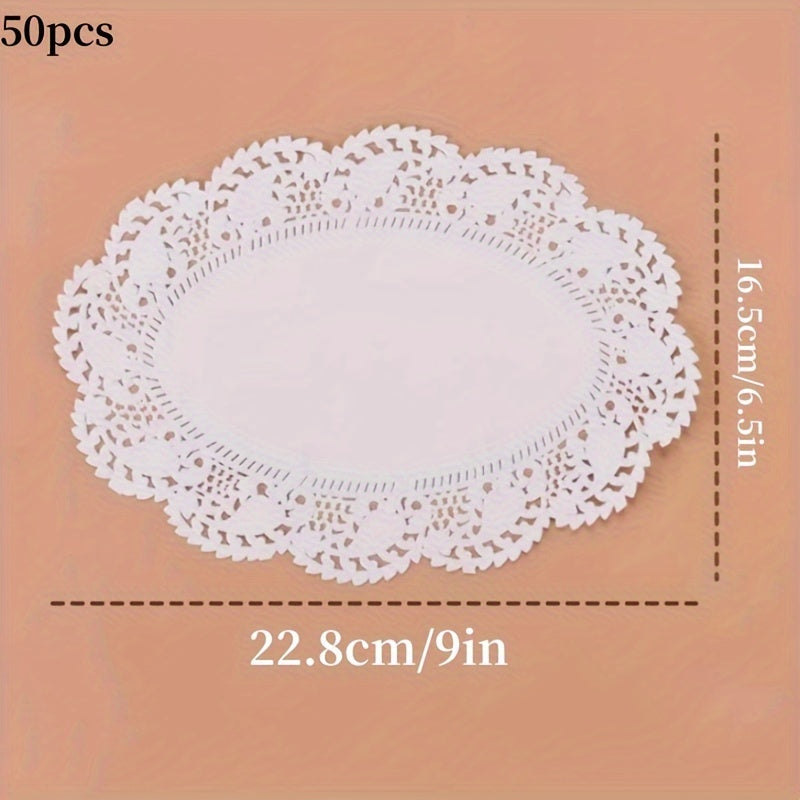 50 Pieces Lace Paper Oil Absorption Pads Cake Baking Pizza Food Pads in 3 Shapes