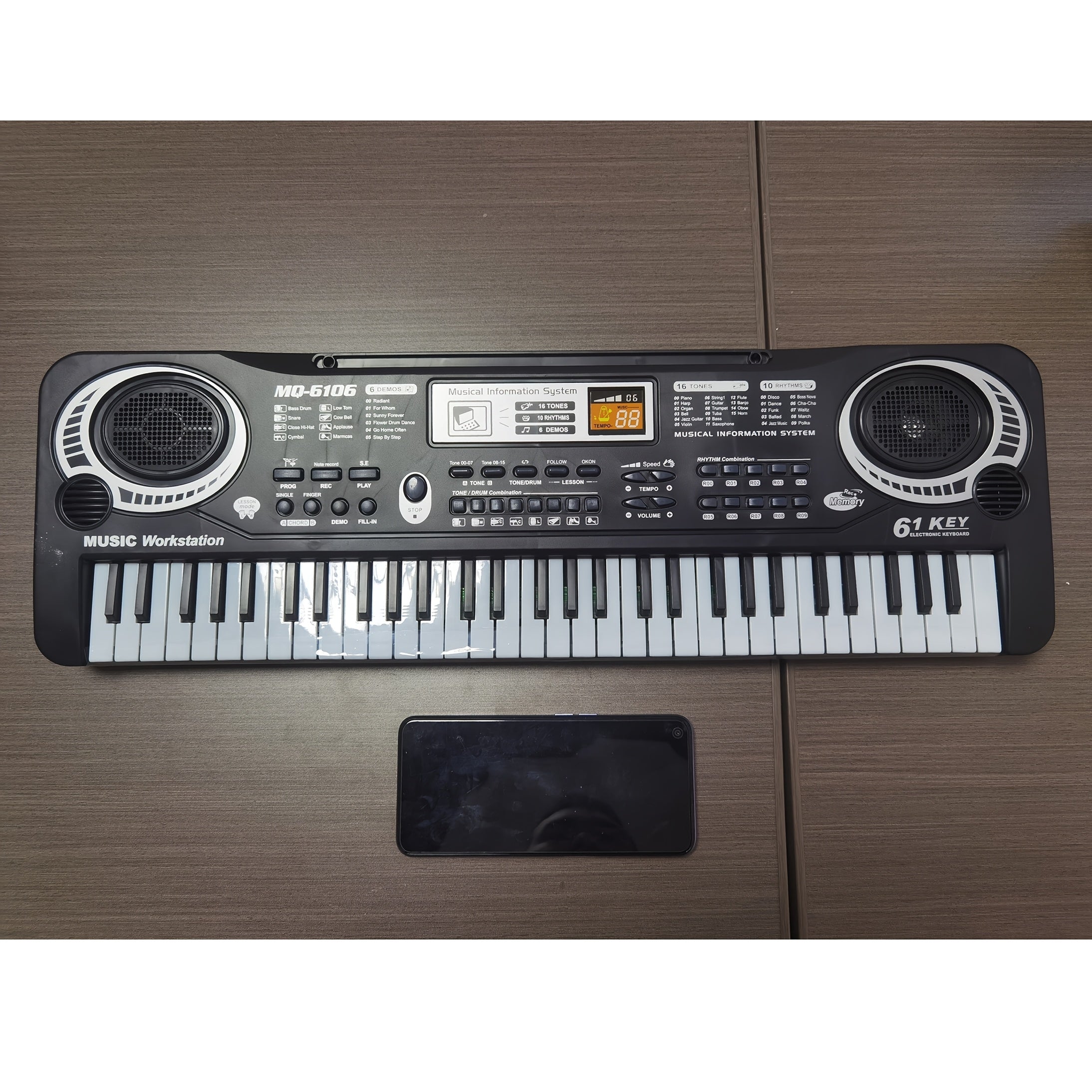 Black 61-Key Digital Piano Keyboard with Microphone Battery and USB Power