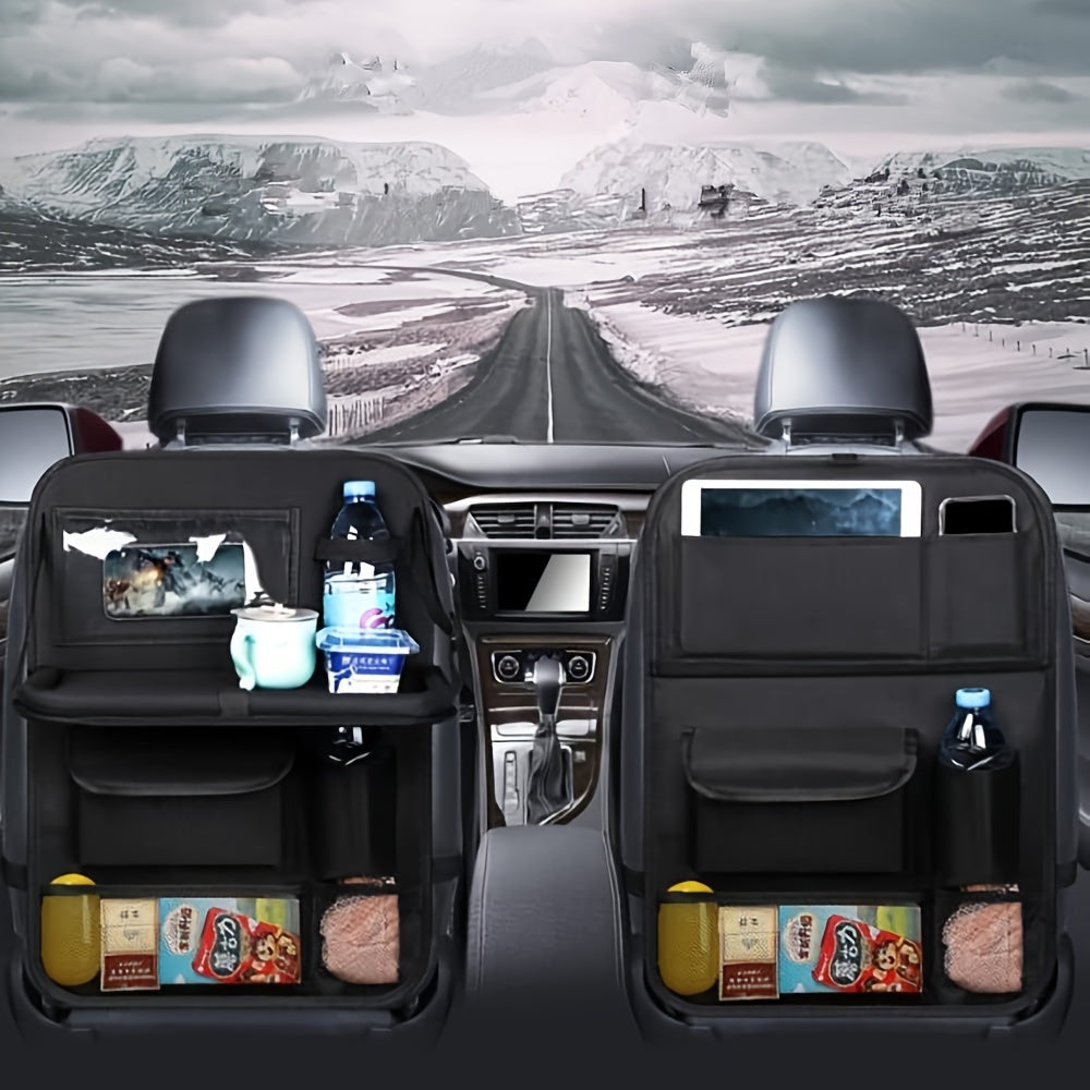 Organizador de asientos de coche de material Oxford, bolsa de almacenamiento con bandeja y resistente al desgaste