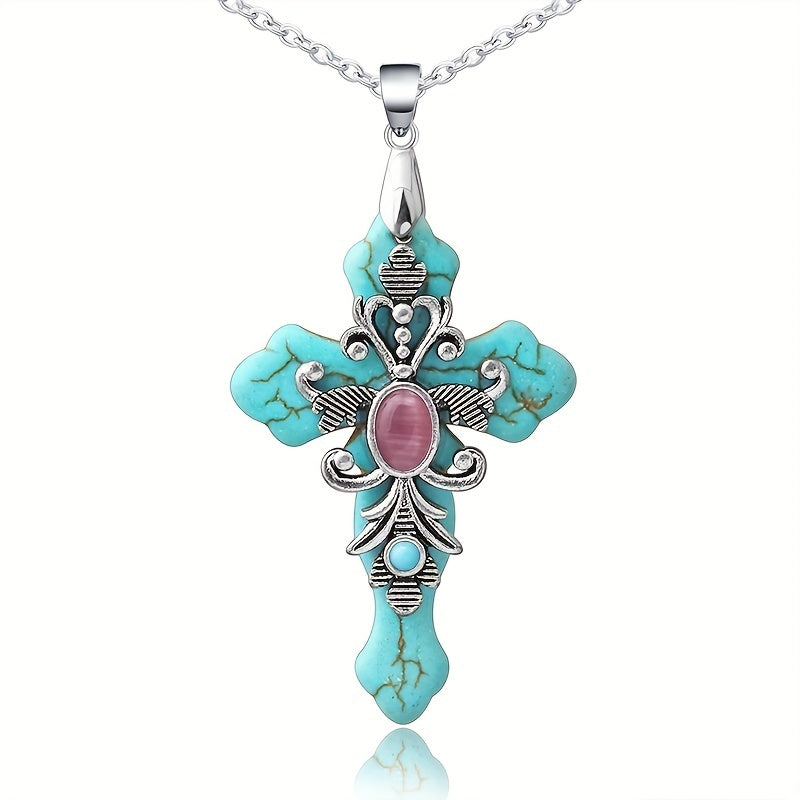 Ювелирное украшение с бирюзовым крестом для женщин, религиозный символ, подарок