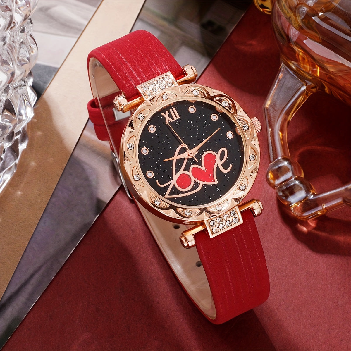 Women's Watch and Jewelry Set for Mother's Day with Rhinestone Accents