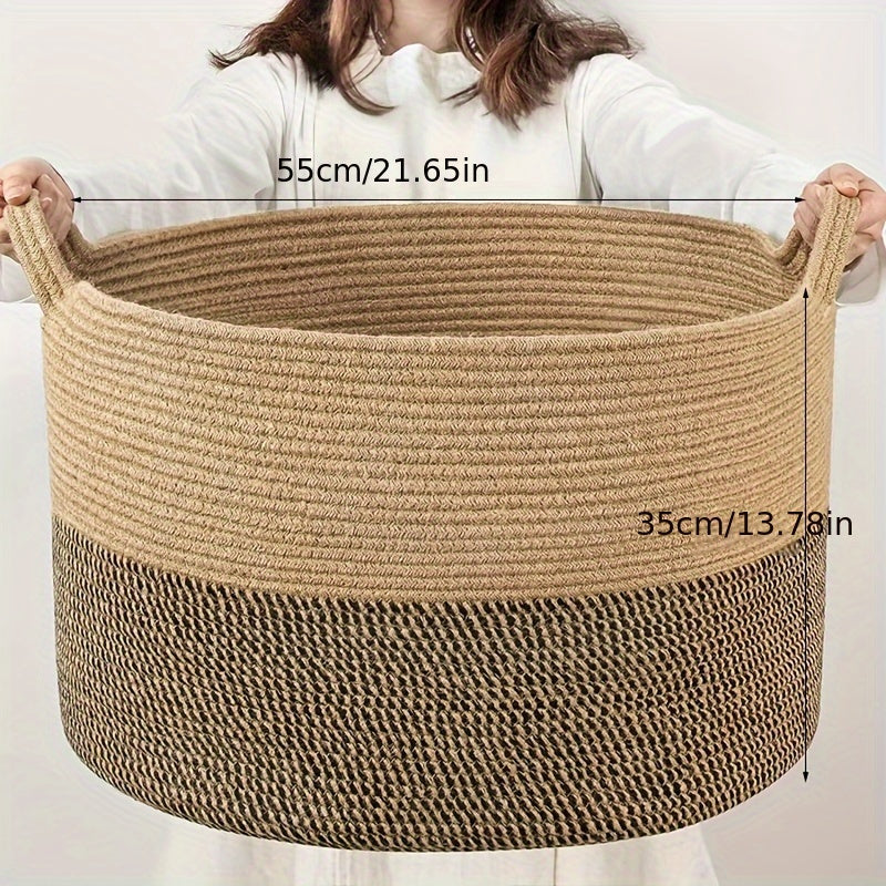 cesta de almacenamiento redonda bohemia de cuerda de 55cm para lavandería, juguetes y mantas