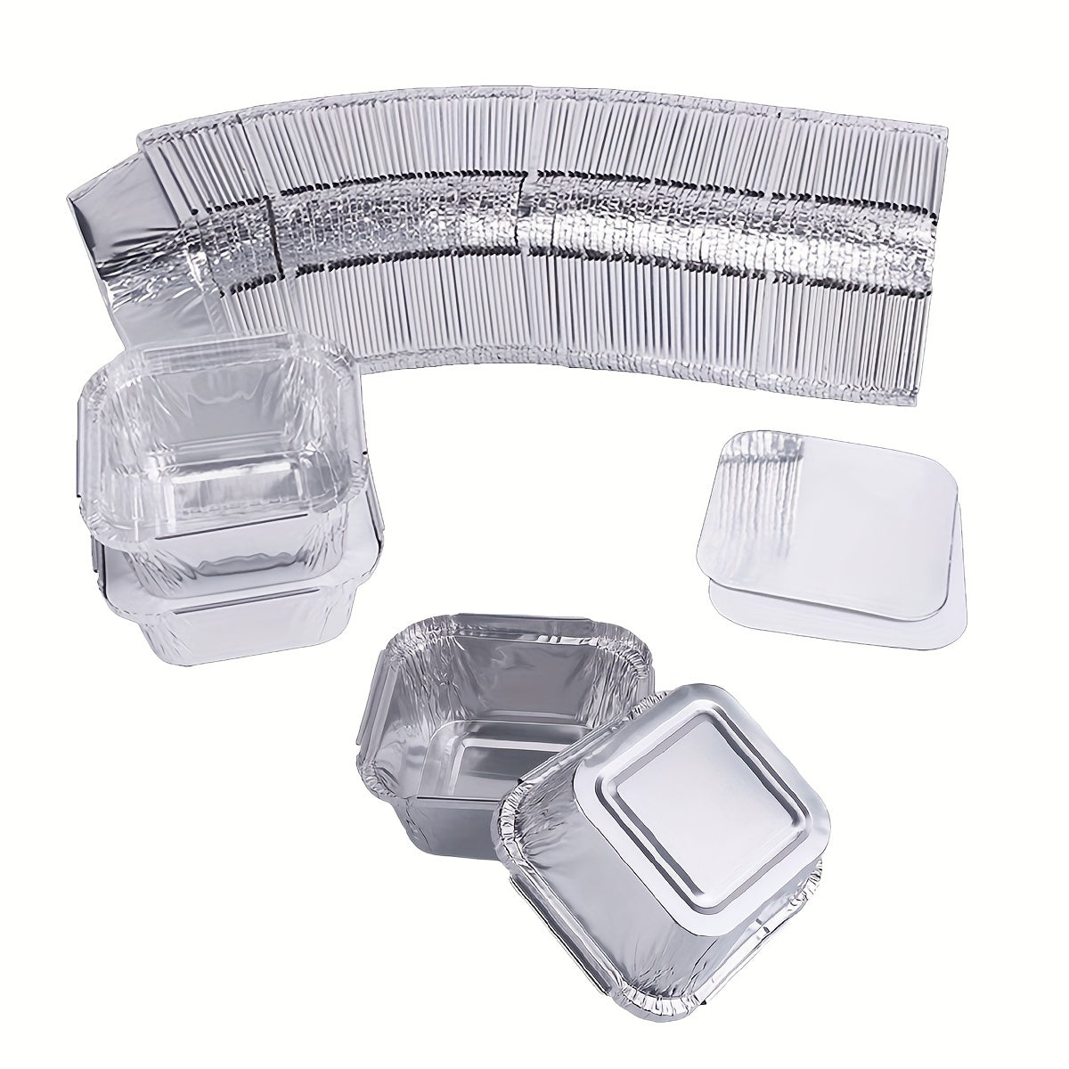 50 or 100 Pcs Aluminum Foil Square Mini Pans with Paper Lids for Baking Tarts Quiche