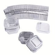 50 or 100 Pcs Aluminum Foil Square Mini Pans with Paper Lids for Baking Tarts Quiche