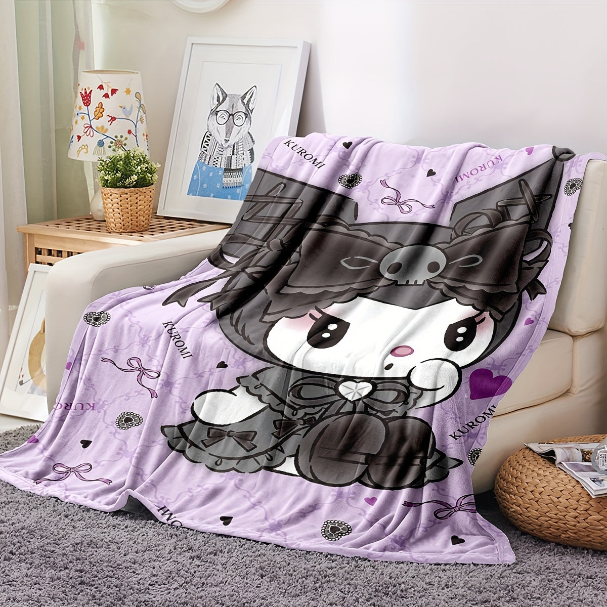 Kids Flannel Fleece Blanket Digital Print Cartoon Pattern All-Season Throw for Living Room Bedroom Camping