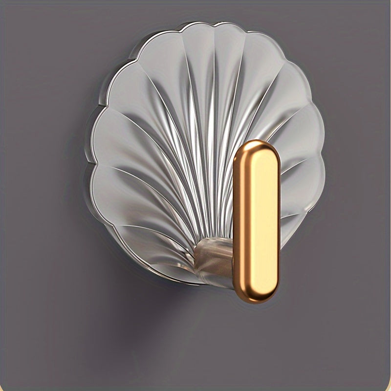 Juego de 4 ganchos de pared con conchas chapadas en oro, impermeables y fáciles de instalar para cocina y puertas de baño