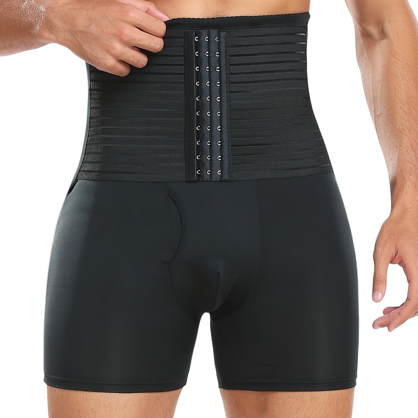 Men's Breathable Shaping Pants with Waist and Butt Lifting Technology Polyester Skinny Shorts