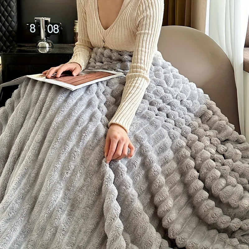 Faux Mink Plush Blanket Soft Cozy Warm for Bedroom Dorm Hotel Stylish Striped