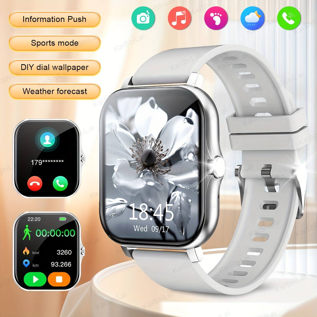 Мужчины и женщины 1,83-дюймовый HD полноэкранный сенсорный умные часы с вызовами и отслеживанием фитнеса