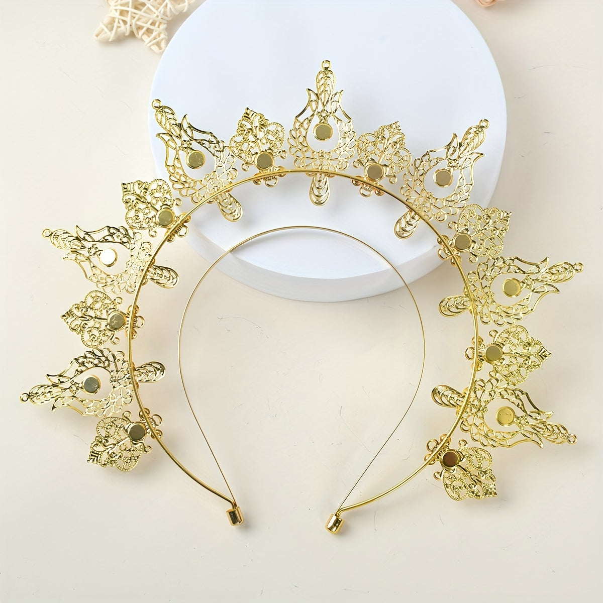 Vintage Gold Hair Crown Tiara with Faux Pearl Headband for Women
