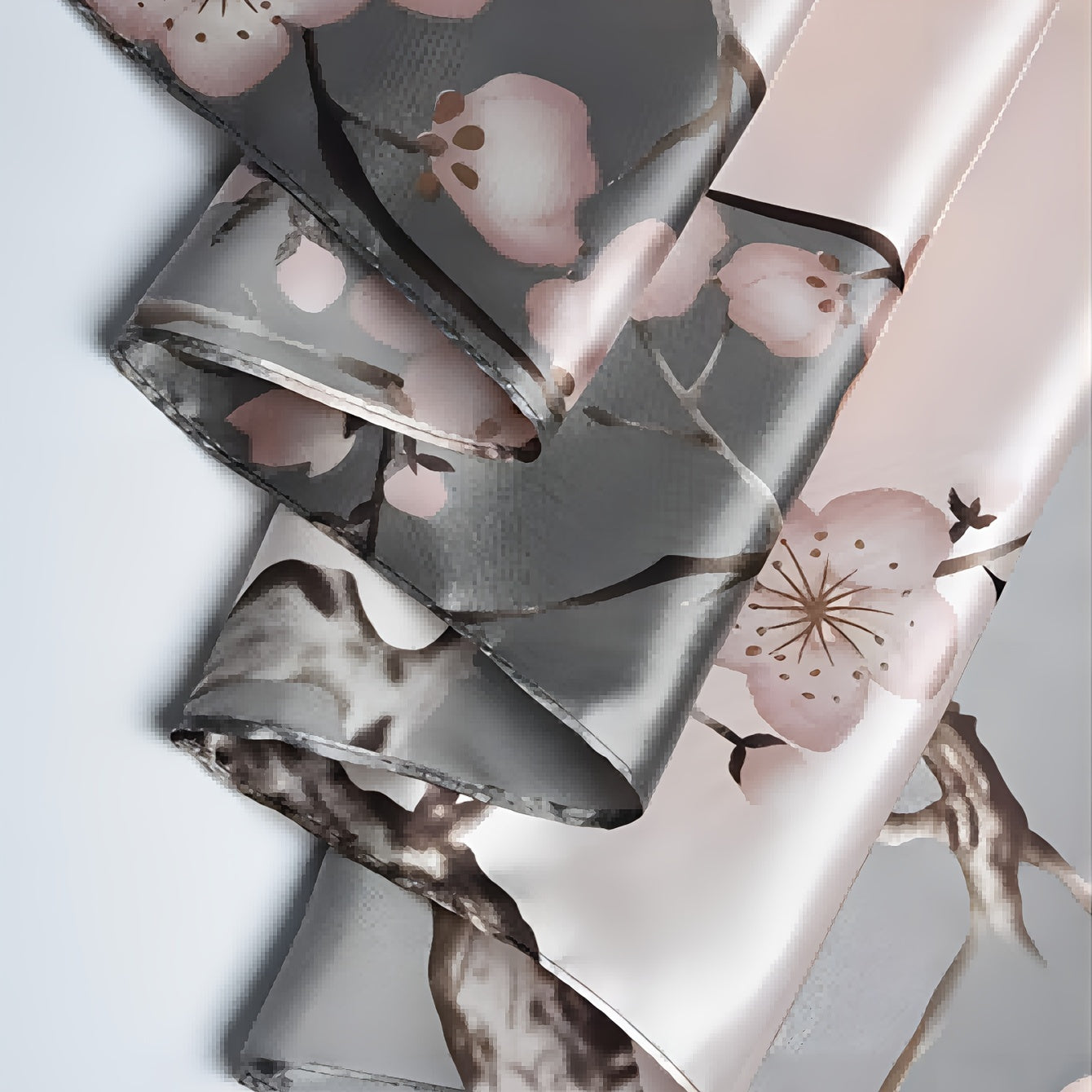 Women's Pink Floral Satin Scarf with Deer and Bird Print Lightweight Shawl for Casual Wear