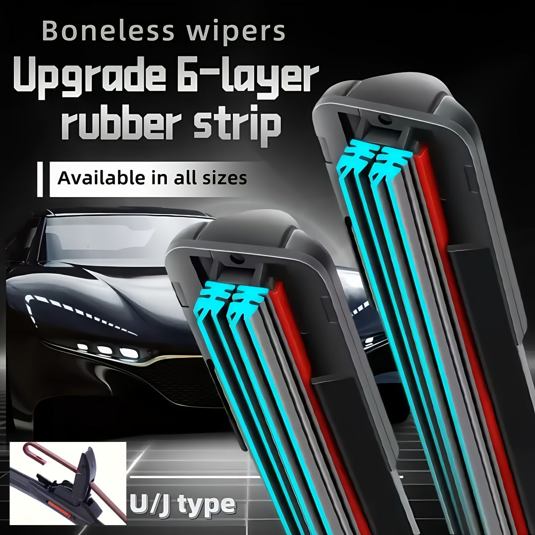 Universal Black Coated Wiper Blade Dual Track 6 Strip Ultra-Quiet Durable