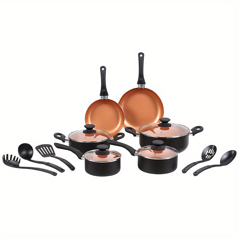 15-Piece Nonstick Cookware Set with Soup, Milk, and Frying Pans for Family and Gifting